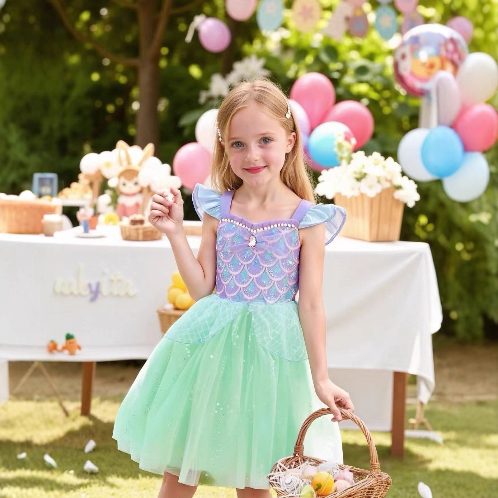 o1cn014rsnvy1hy3yy6qunb_2219616604345-0-cib Girl'S Summer Hot Item Flying Sleeve Suspender Mesh Dress For Girls, Halloween Sequined Mermaid Princess Dress For Girls - Image 1