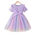 Girls Bow dress 2025 Summer Short-sleeved New Girls Gradient Mesh Children's Princess Dress Trendy - Image 5
