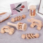 Montessori Wooden Toys 0-1 Years Old Newborns 6 Months Old Baby Grasping Training Rattle Can Chew - Image 2