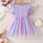 Girls Bow dress 2025 Summer Short-sleeved New Girls Gradient Mesh Children's Princess Dress Trendy - Image 4
