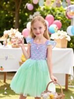 Girl'S Summer Hot Item Flying Sleeve Suspender Mesh Dress For Girls, Halloween Sequined Mermaid Princess Dress For Girls - Image 6