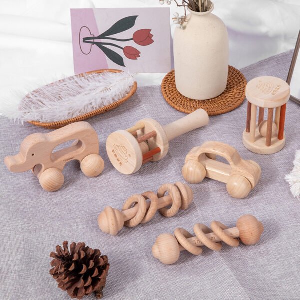 Montessori Wooden Toys 0-1 Years Old Newborns 6 Months Old Baby Grasping Training Rattle Can Chew