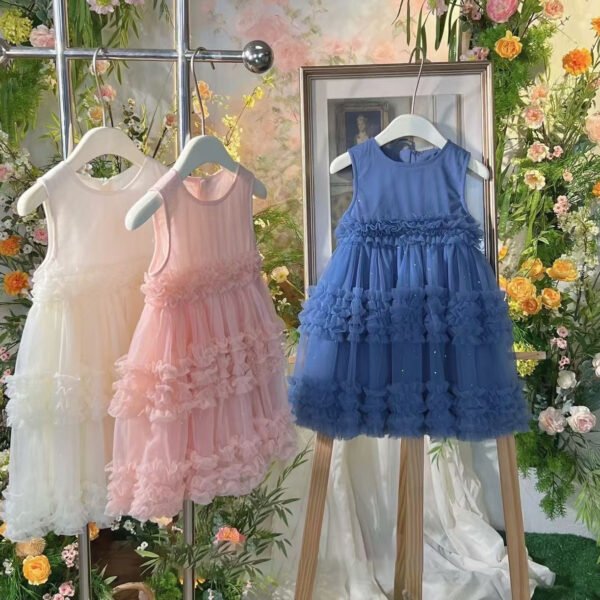 Girl's Princess dress Summer Puff Vest Dress New Style Girl's Sweet Western Style Mesh Fresh and Explosive
