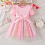 Girls Bow dress 2025 Summer Short-sleeved New Girls Gradient Mesh Children's Princess Dress Trendy - Image 6