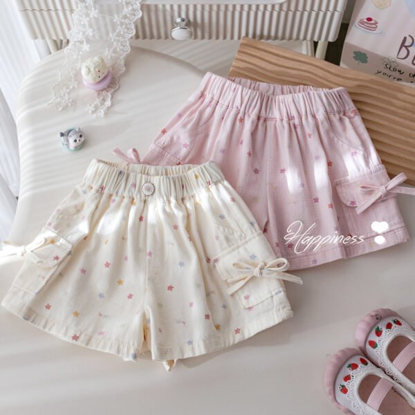 Girls' Summer Casual Shorts  Fashionable Printed Bow Crane Pants Baby'S Summer New All-Match Hot Pants