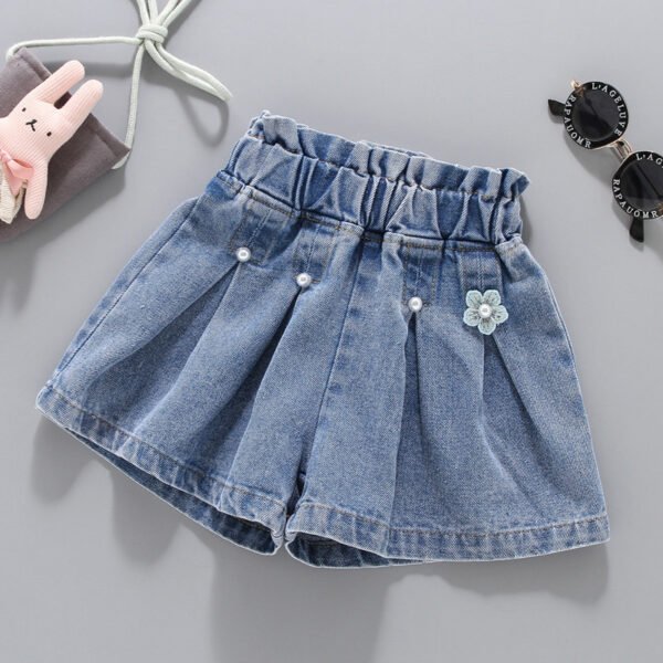 Girls Pleated Denim Shorts Summer Outer Wear New Children'S Jeans Women'S Baby Hot Pants Short