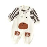 Baby Clothes Spring And Autumn Baby Strap Striped Long Sleeve Hare Bear Fake Two-Piece One-Piece Embroidered Cute Climbing Suit - Image 5