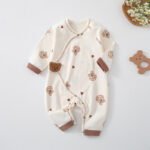 Newborn Romper For Boys And Girls, Side-Opening Velcro, Pure Cotton Seamless Class A Four-Season Monk Suit Crawling Suit For Home - Image 5