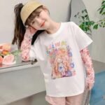 2025 New Girls' Summer Sunscreen Sleeve T-Shirt Fashionable Girl'S Summer Stitching Cartoon Top Trendy - Image 3