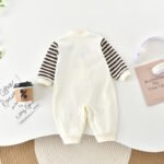 Baby Clothes Spring And Autumn Baby Strap Striped Long Sleeve Hare Bear Fake Two-Piece One-Piece Embroidered Cute Climbing Suit - Image 2