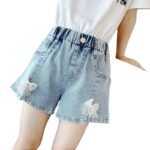 Girls Pleated Denim Shorts Summer Outer Wear New Children'S Jeans Women'S Baby Hot Pants Short - Image 5